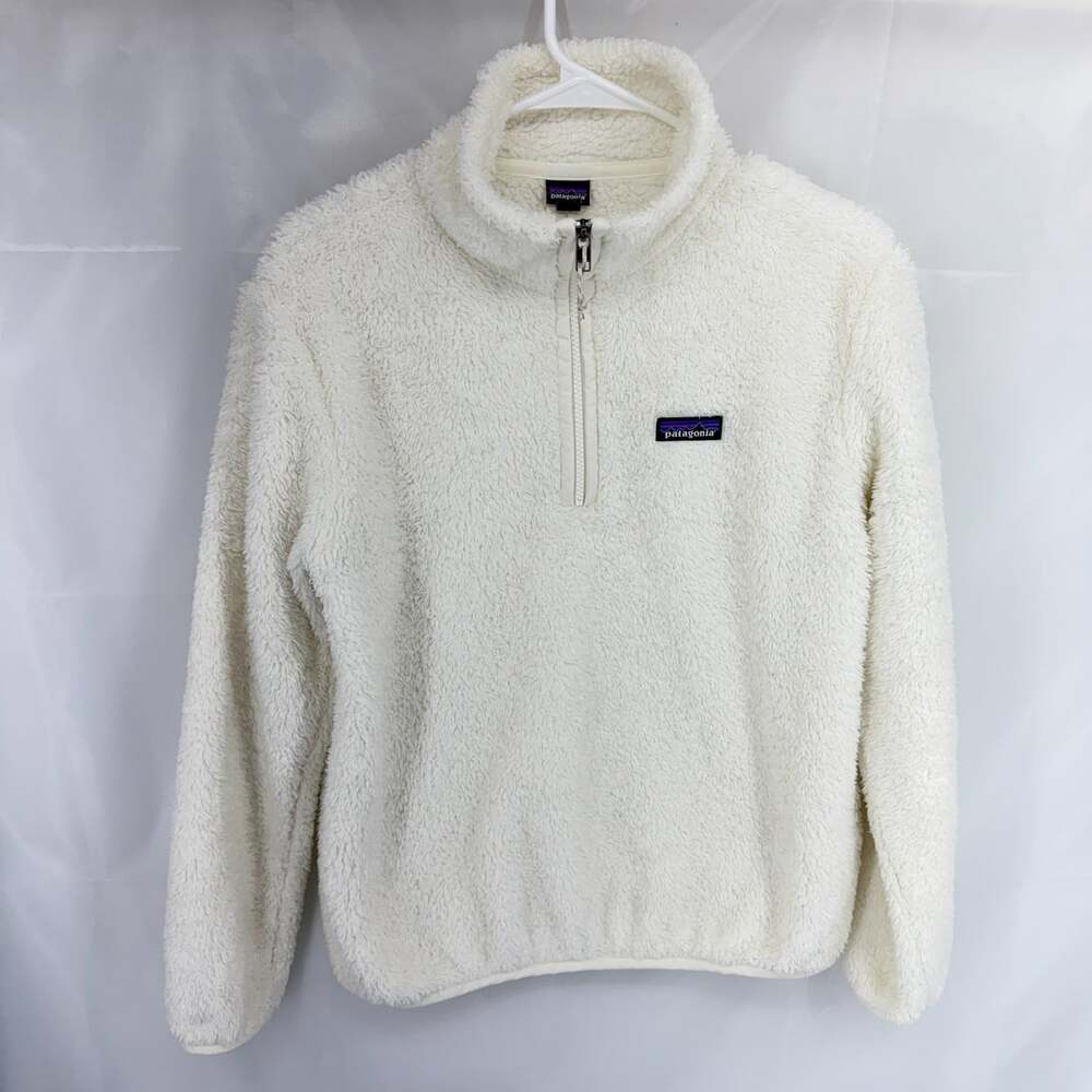 Patagonia Women S Los Gatos 1/4 Zip Fleece Pullover White Deep Pile Soft Jacket